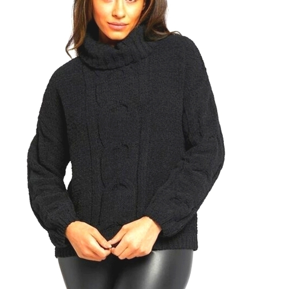 Seven7 Plus Size Black Cable Cowl Neck Sweater - Picture 1 of 10